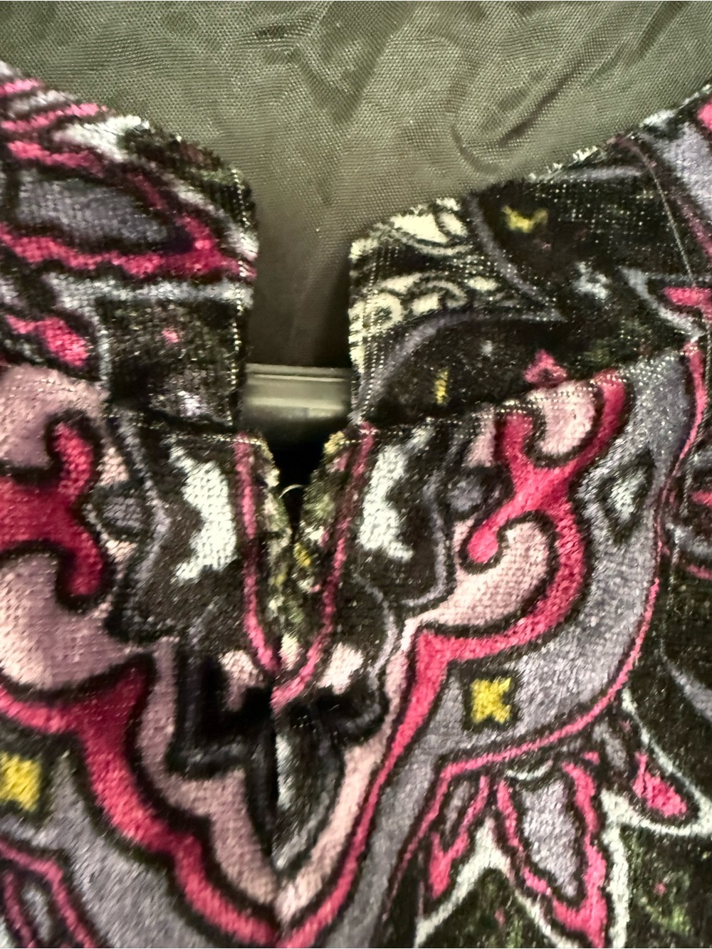 Laura Ashley Velvet Burnout Paisley Jacket XL Black Pink Lined Boho Evening - Picture 2 of 8